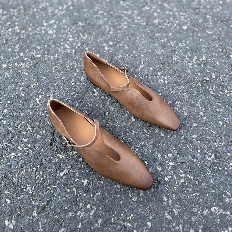 Women's Buckle Square Toe Flat Low-cut Pumps Women's Fashion Shoes