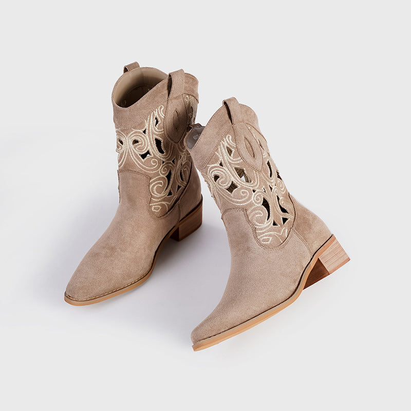 Women's Cowboy Embroidered Chunky V Cut Knight Ethnic Boots