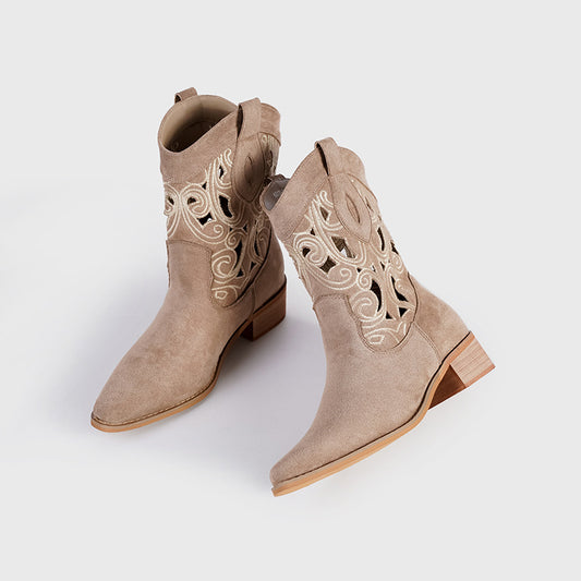 Women's Cowboy Embroidered Chunky V Cut Knight Ethnic Boots