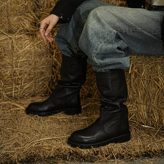 Women's Nice Middle Black Low First Layer Cowhide Women's Leather Boots