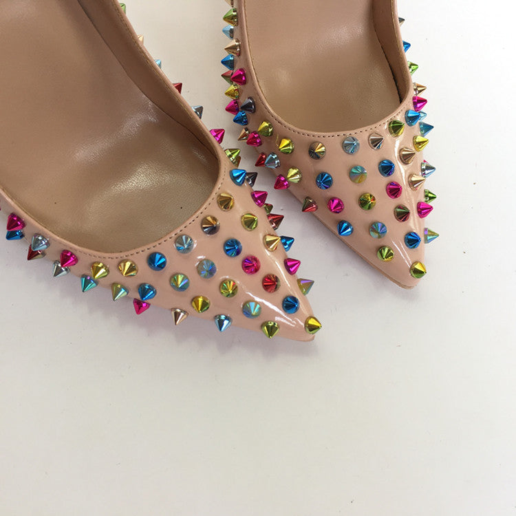 Women's Spring Color Rivet High Stiletto Low-cut Women's Fashion Shoes
