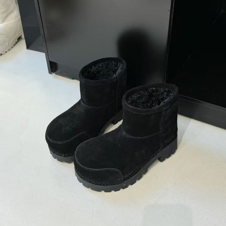 Women's Korean Fashion Platform Rubber Round Head Snow Boots