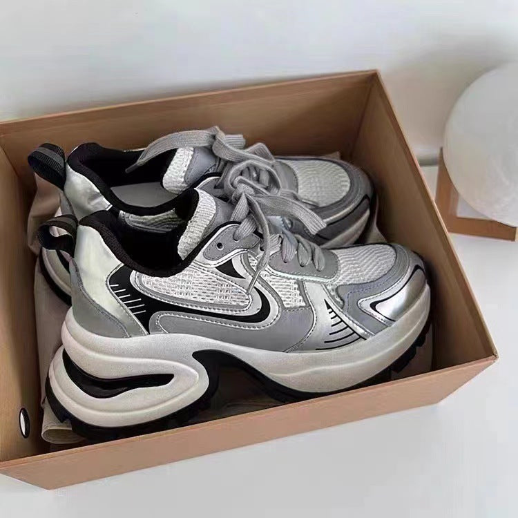 Women's Sier Platform Dad Autumn Mesh Lace Sneakers