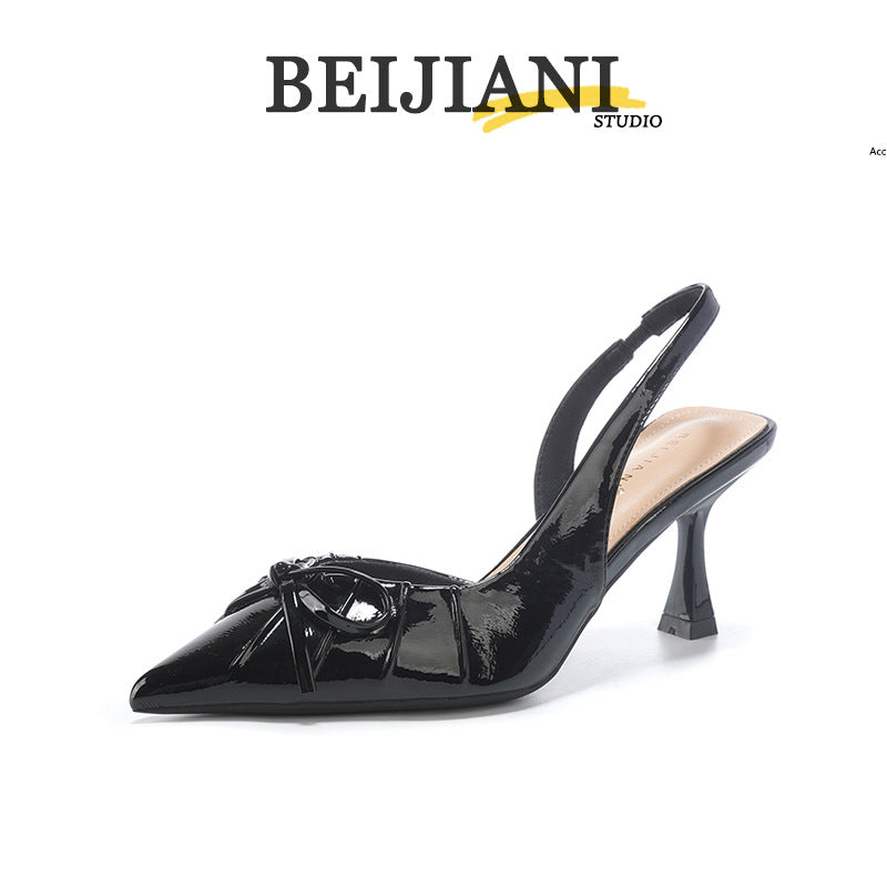 Women's Bowknot Closed Toe Back Strap Stiletto Women's Fashion Shoes