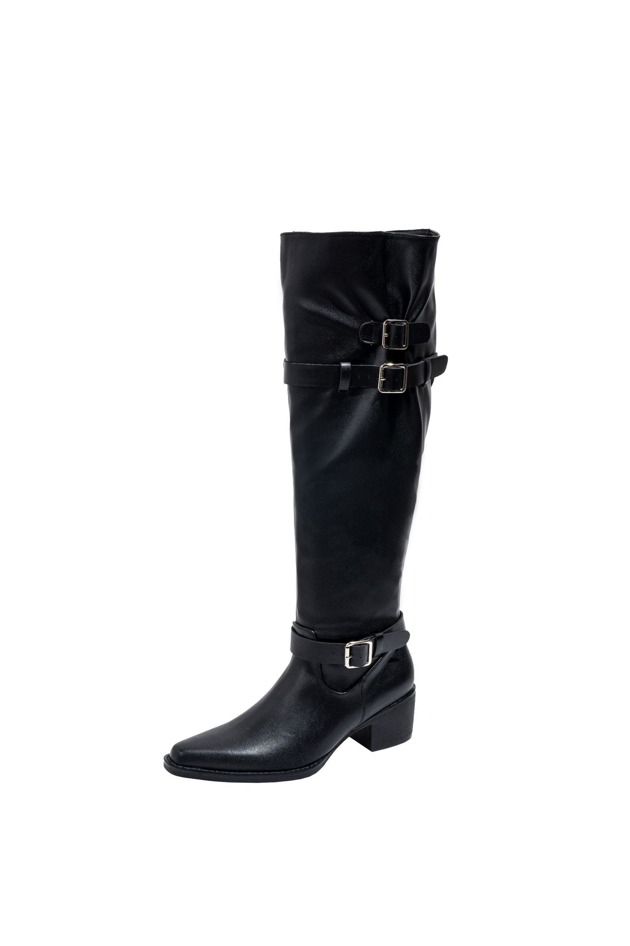 Women's Square Toe Chunky Korean Style Belt Heels