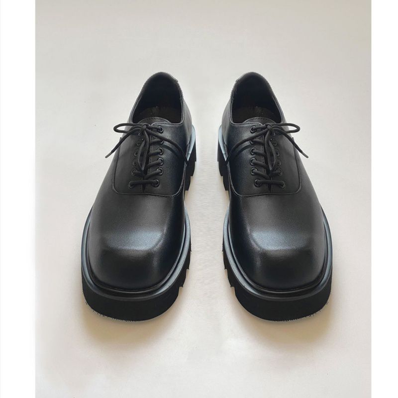 Men's Toe Design Thick Bottom Korean Niche Black Leather Shoes
