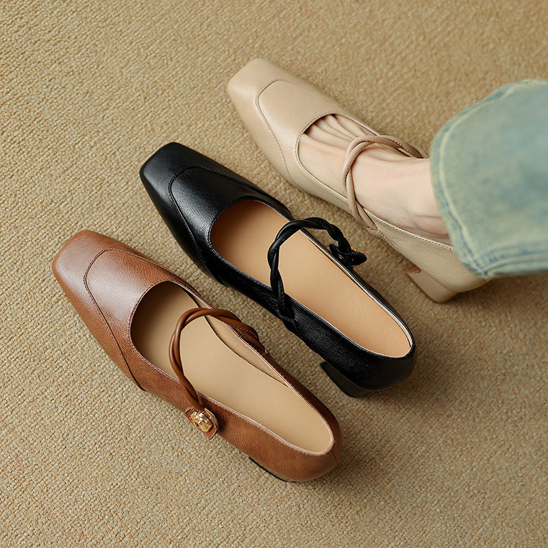 Women's Jane Spring Thick Mid Square Head Women's Shoes