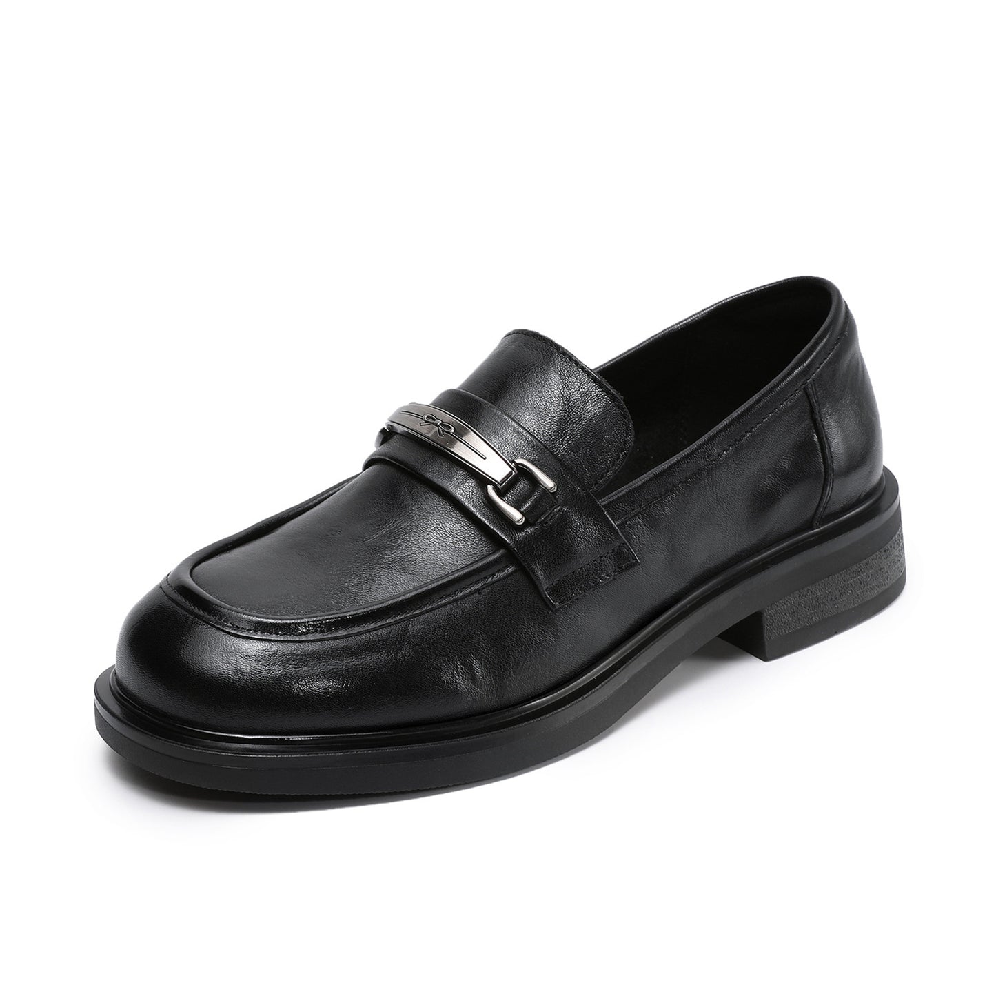 Women's Light Luxury Genuine Spring Black Slip-on Comfortable Leather Shoes