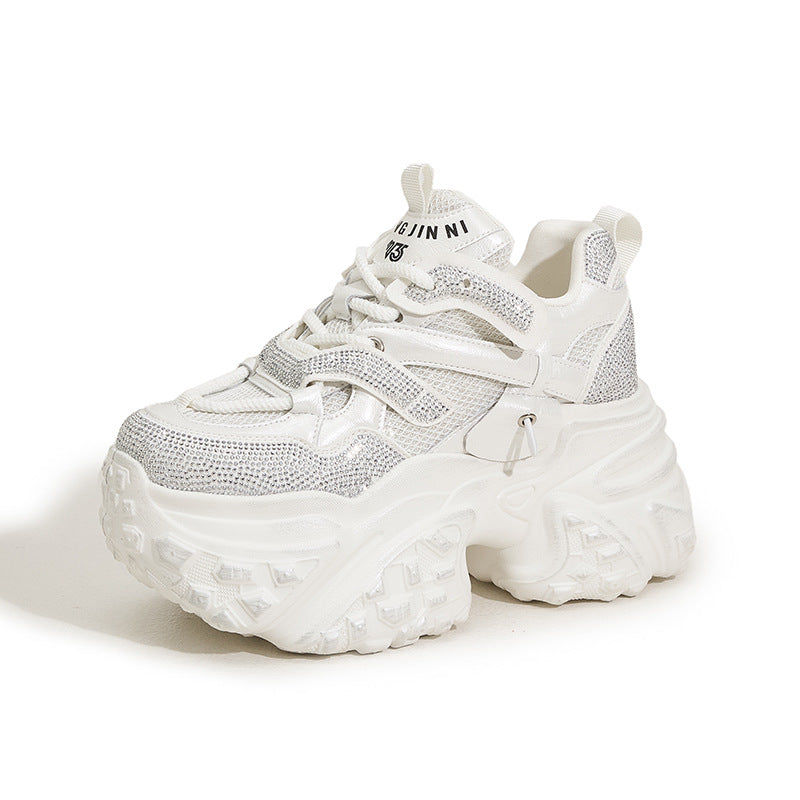 Women's Dad Spring Breathable Mesh Diamond Fashion Height Sneakers