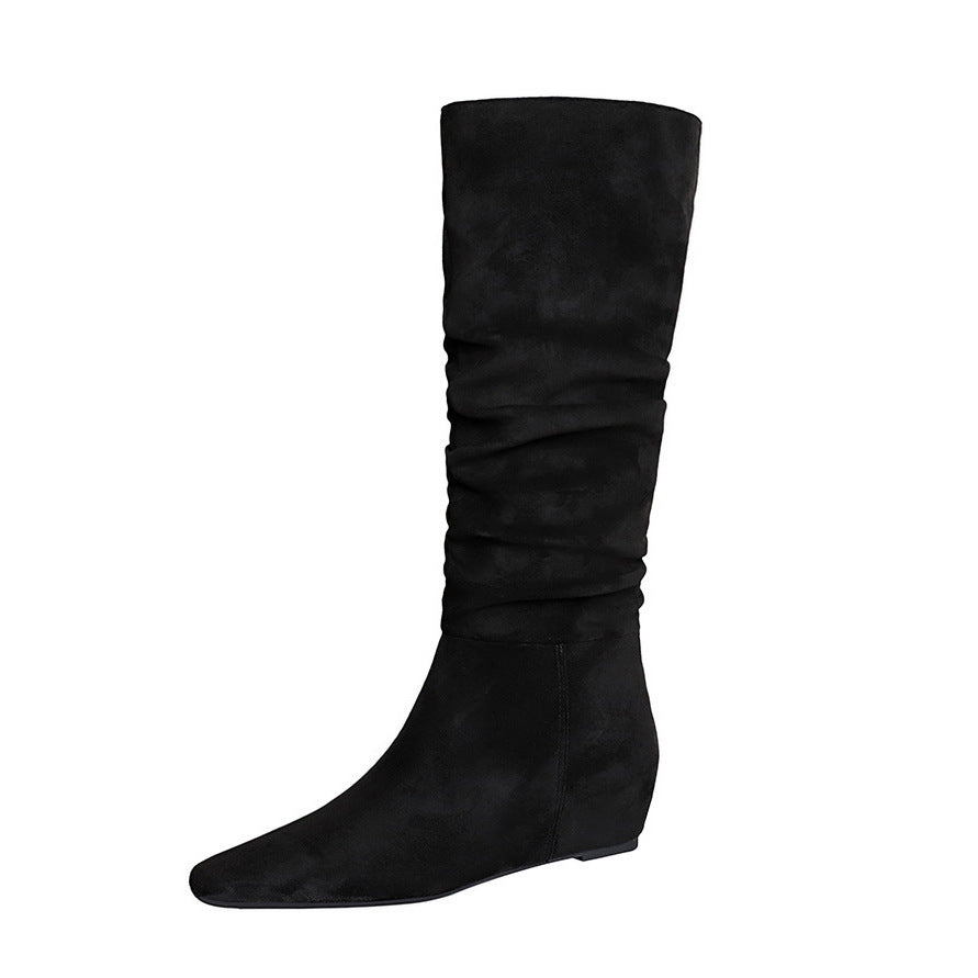 Women's Pile Style Square Toe Wide Tube High Leg Below The Boots