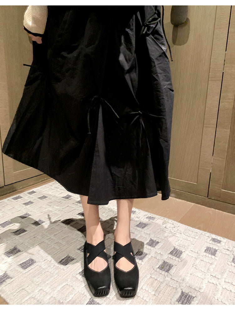 Jane Pumps French Retro Cross Strap Square Toe Women's Shoes