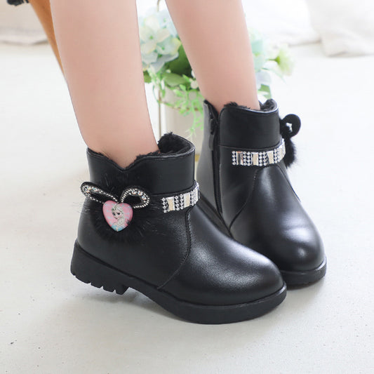 Warm Winter Fashion Rabbit Ear Rhinestone Kid's Snow Boots