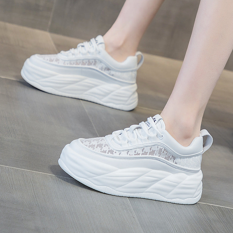 Women's Mesh Spring Dad French Round Head Thick Bottom Height Casual Shoes