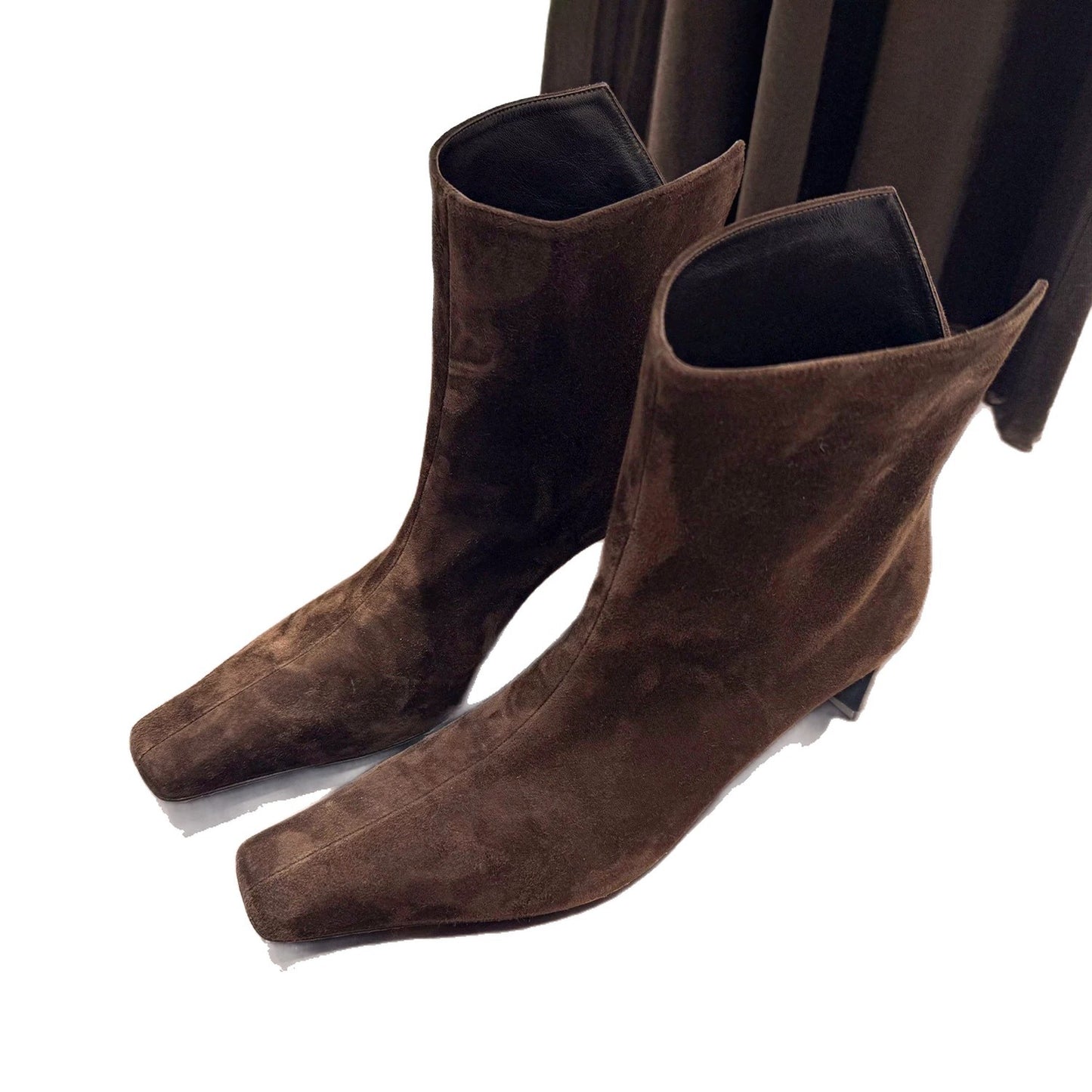 Women's Style Temperament Square Toe Rear Open V Cut High-heeled Skinny Women's Leather Boots