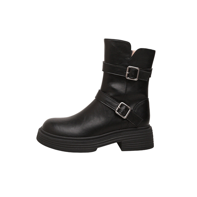 Women's Belt Buckle High Martin Versatile Korean Women's Leather Boots
