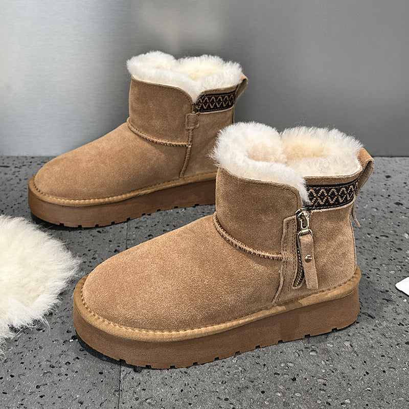 Women's Zip Platform Ethnic Style Fleece-lined Double Face Short Snow Boots