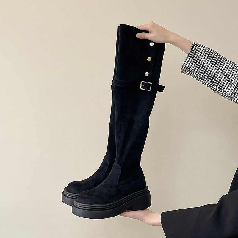 Women's Fashion Tribe Two Wear Fold Thick Bottom Chunky Women's Leather Boots