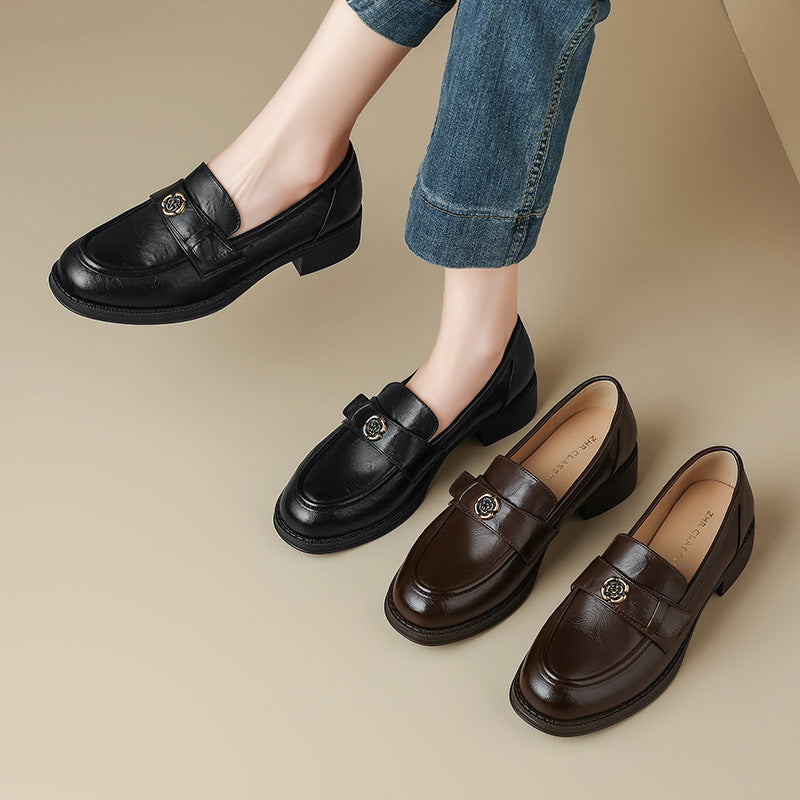 Women's Rose Ornament Spring Retro British Style Pumps Loafers
