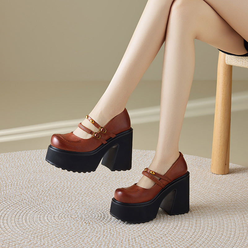 Mary Jane Retro College Style Small Heightened Single Leather Shoes