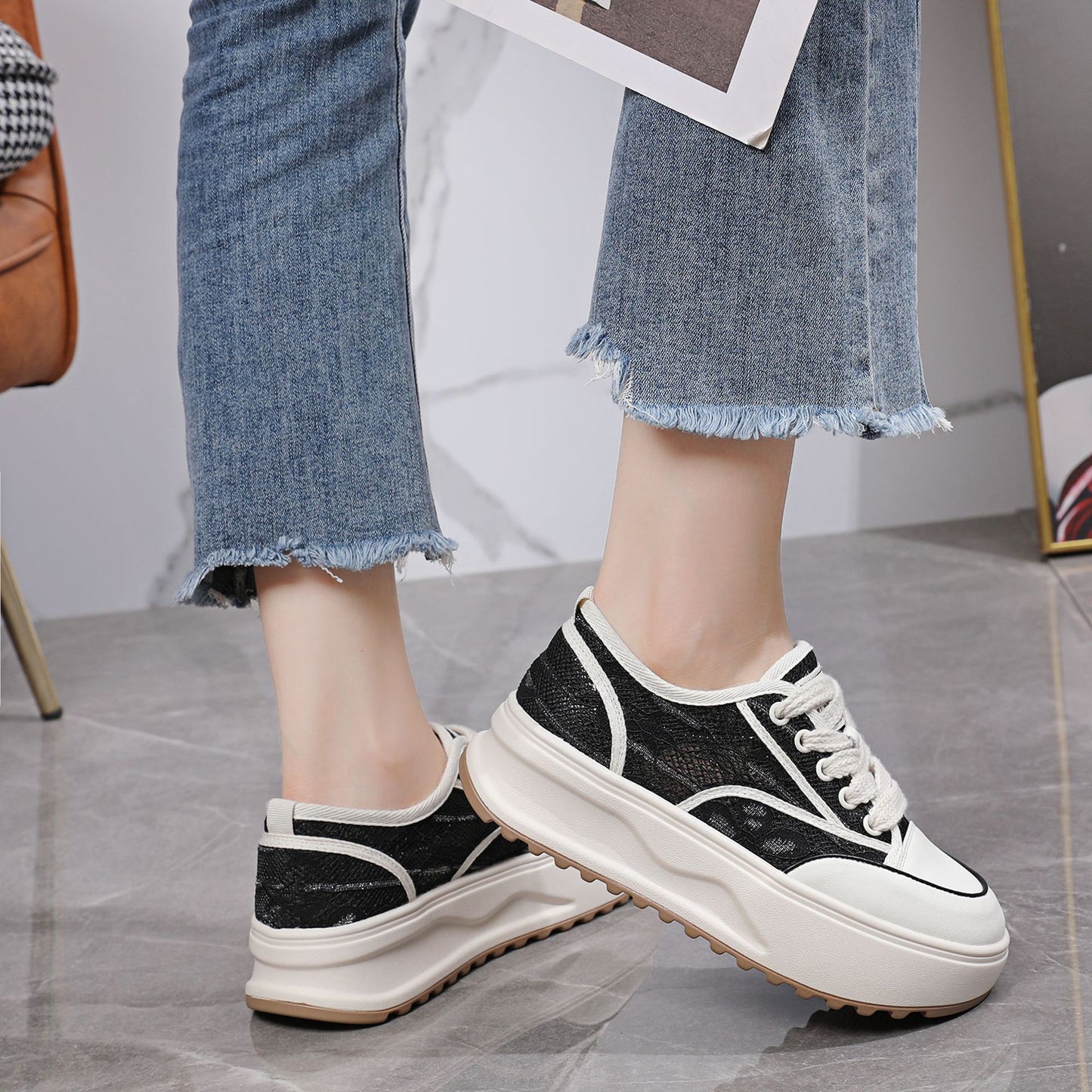Women's Platform Mesh Surface Summer Thin Breathable Women's Sports Shoes
