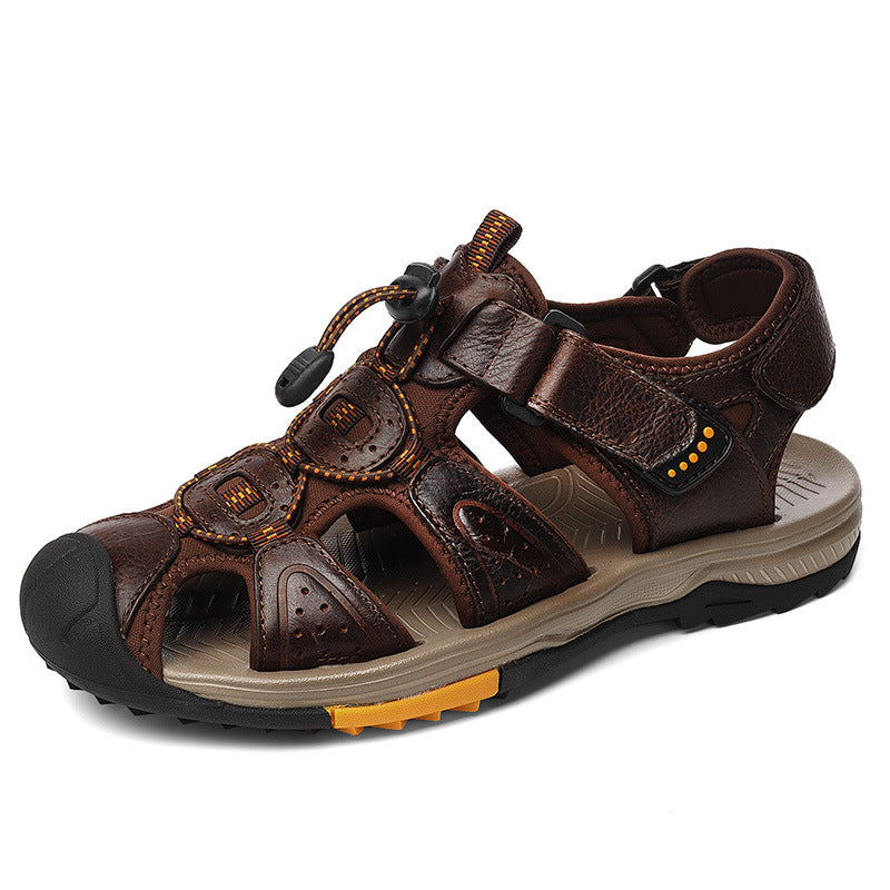 Men's Plus Size First Layer Cowhide Closed Sandals