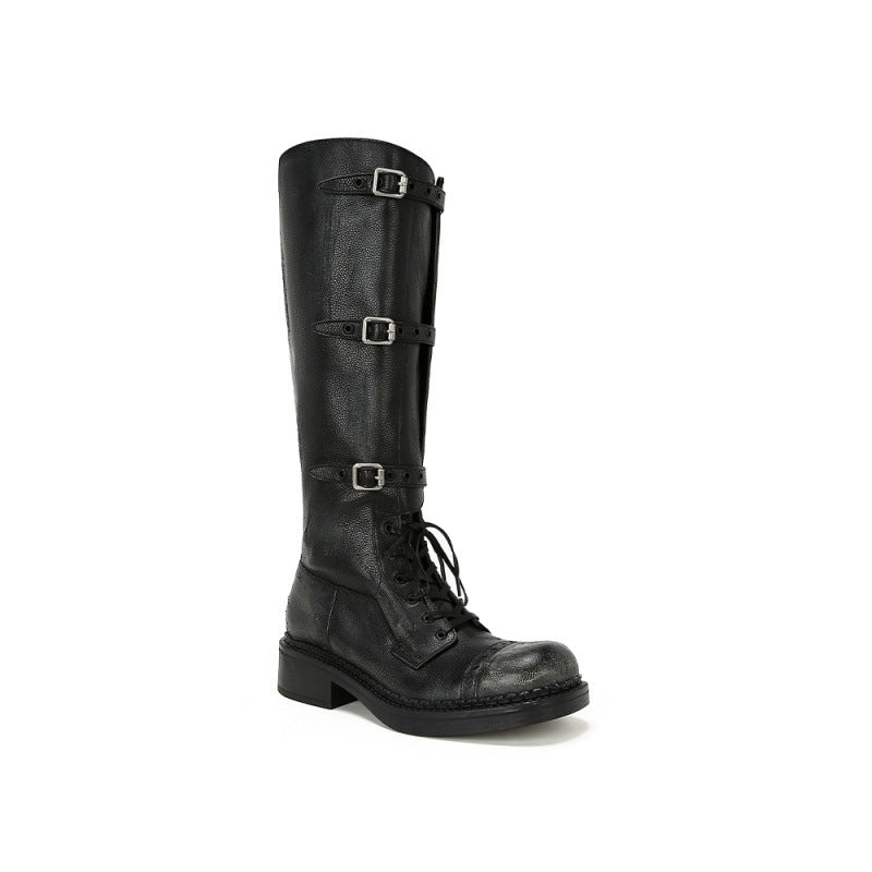 Women's High Tube Below The Knee Knight Retro Distressed Women's Leather Boots