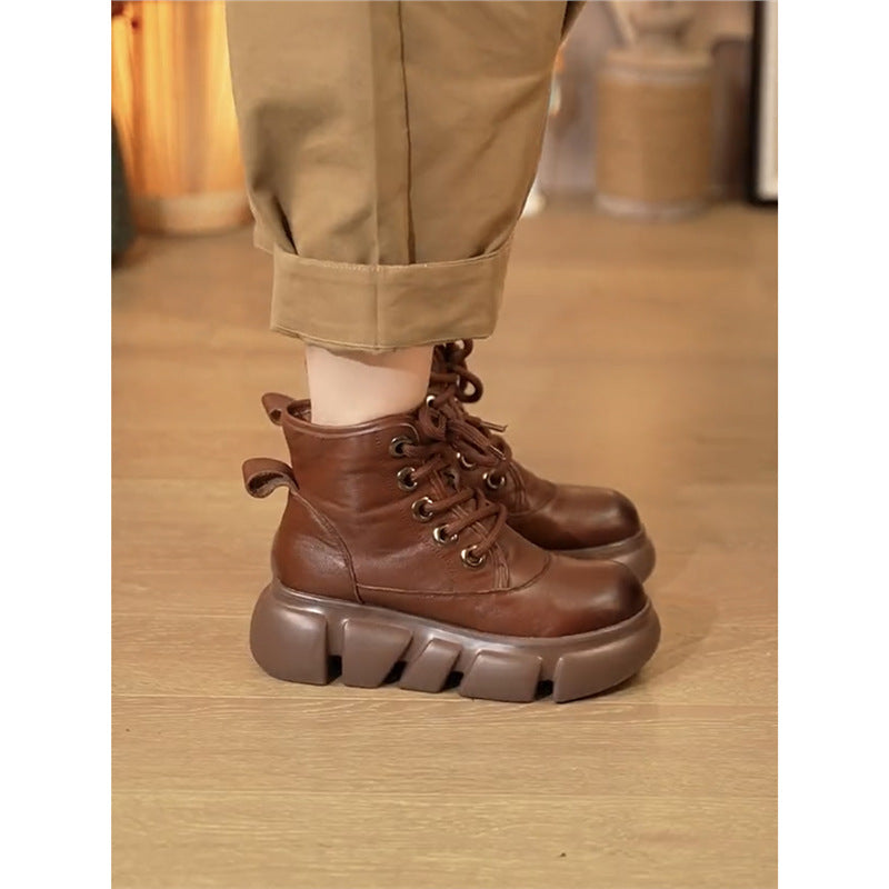 Women's Martin British Style Round Toe Cotton Thick Bottom Boots