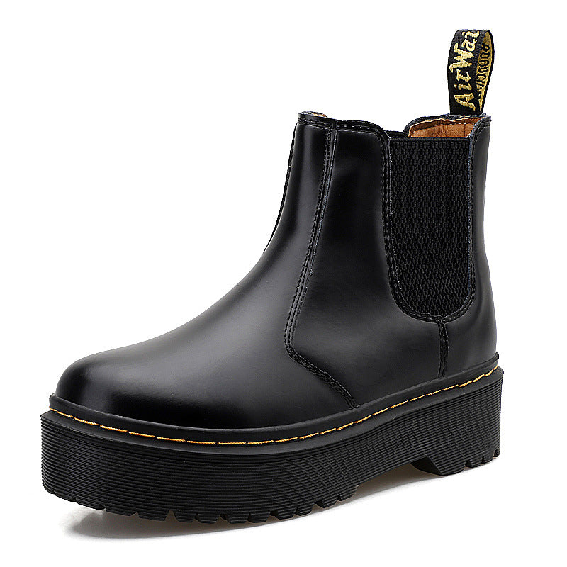 Women's & Men's Chelsea Stitching Round Toe With Chunky Women's Leather Boots