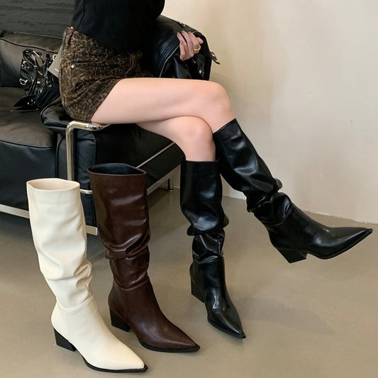 Long Female Tube Tail Thick-soled British Style Soft Pointed Women's Leather Boots