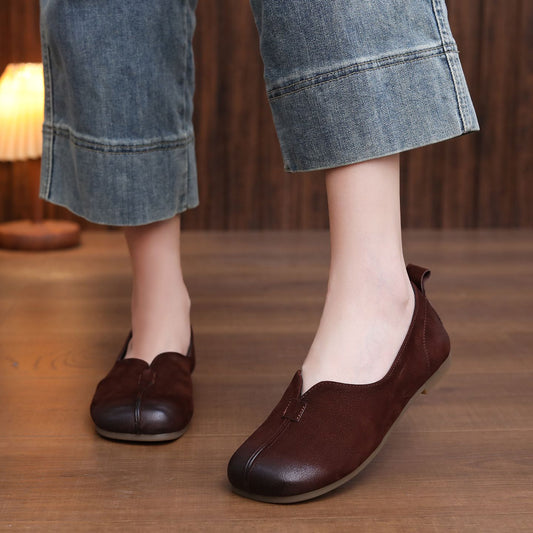 Women's Cowhide Mother's Spring Ethnic Style Flat Chinese Plaid Shallow Middle-aged Mother Shoes