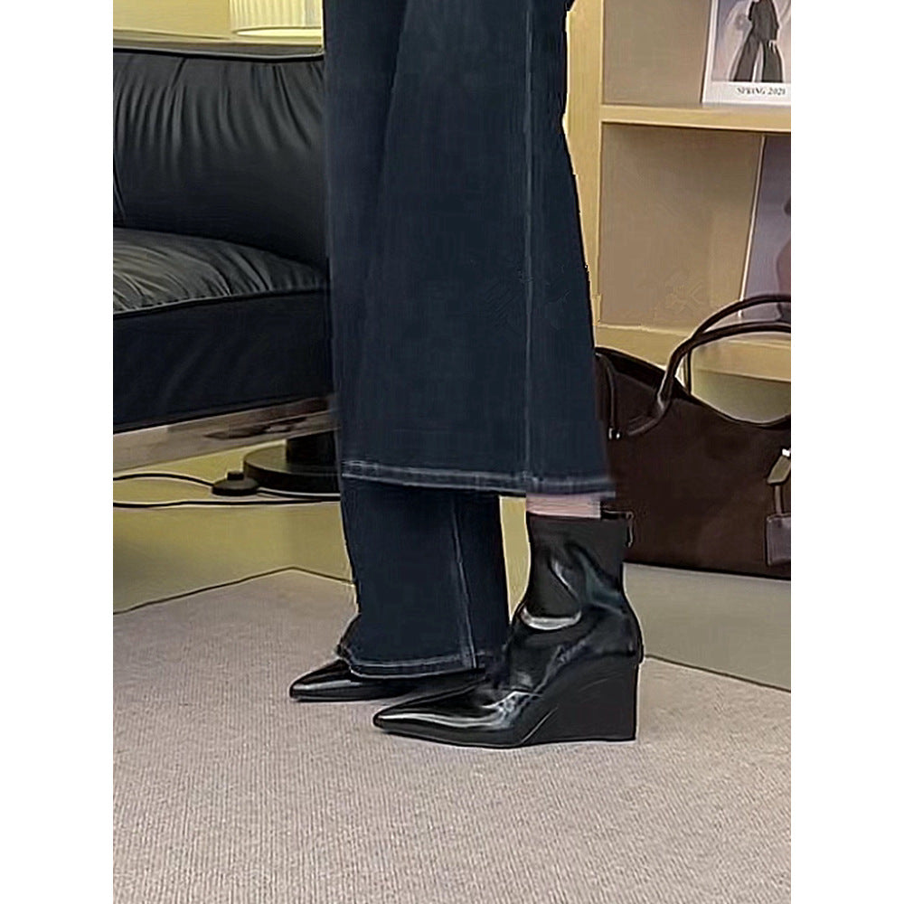 Women's & Men's Nice For Pointed Toe Soft Wedge High Women's Leather Boots