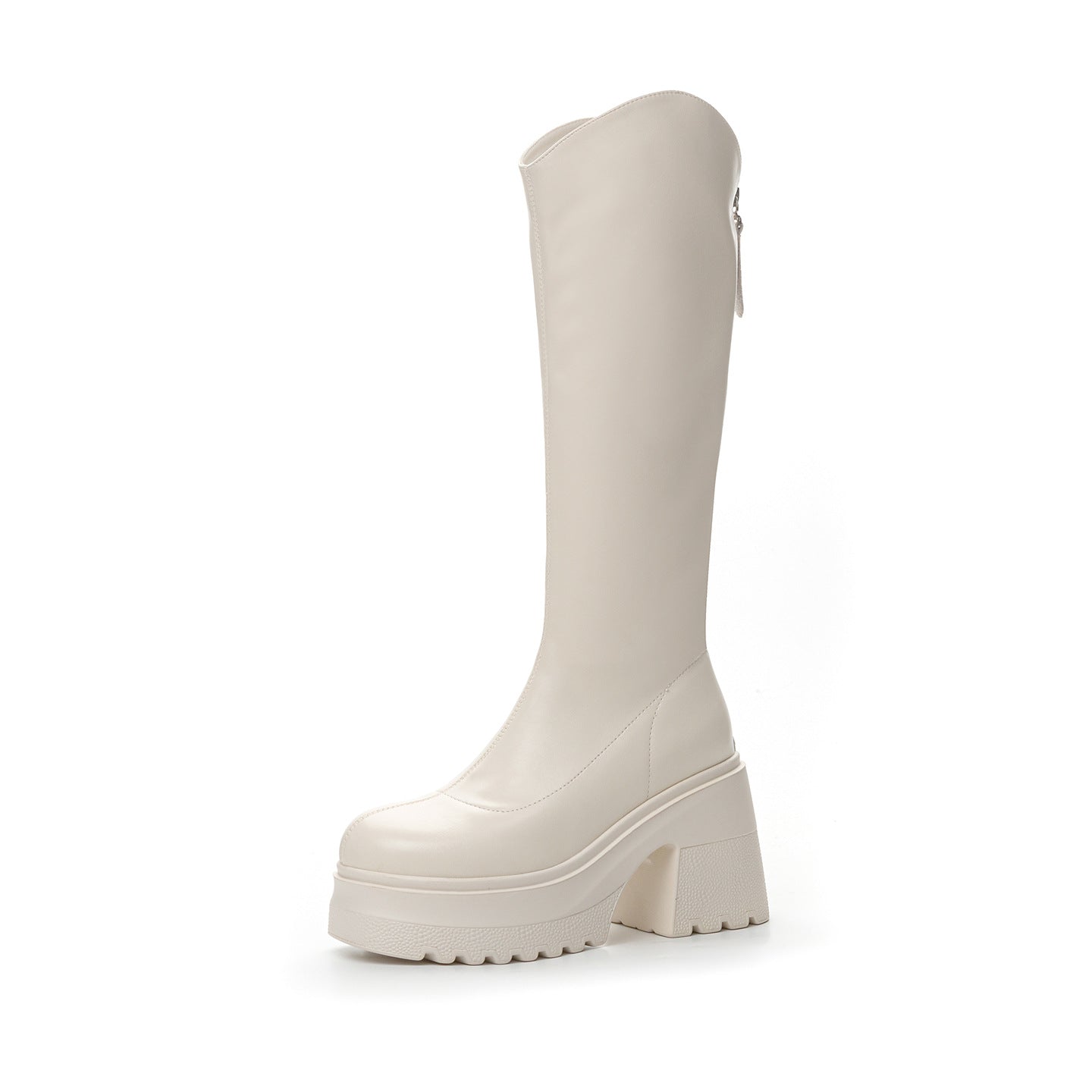Women's Small Height Increased Thick Bottom Chunky Tall Women's Leather Boots