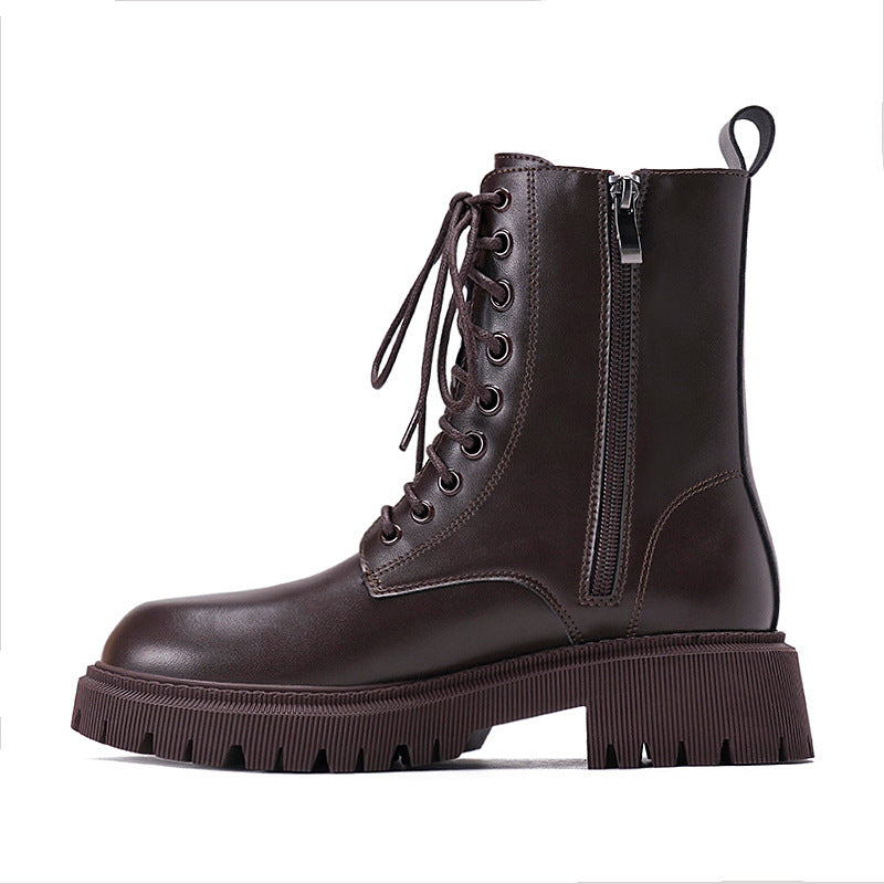 Women's Martin British Style Fleece-lined Brown Coffee Women's Leather Boots