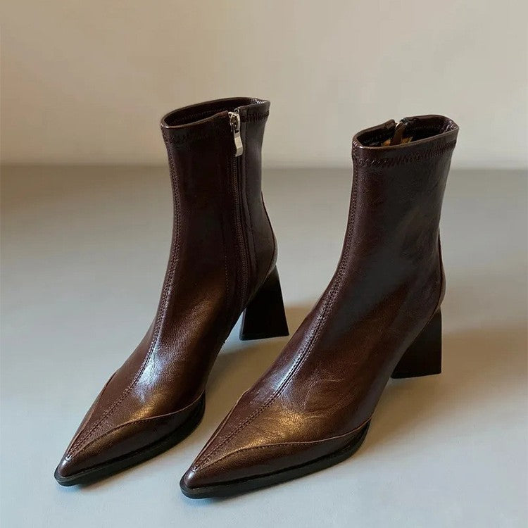 Women's French Style Skinny High Martin Temperament Short Women's Leather Boots