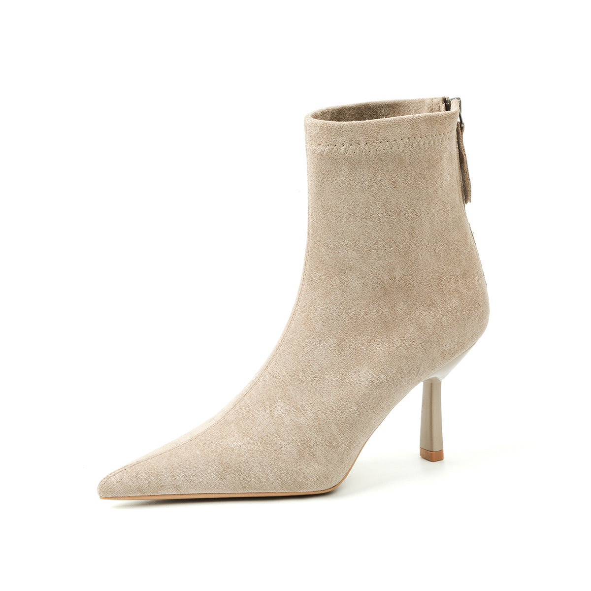 Women's Mom High Pointed Toe Stiletto Zipper Short Women's Leather Boots