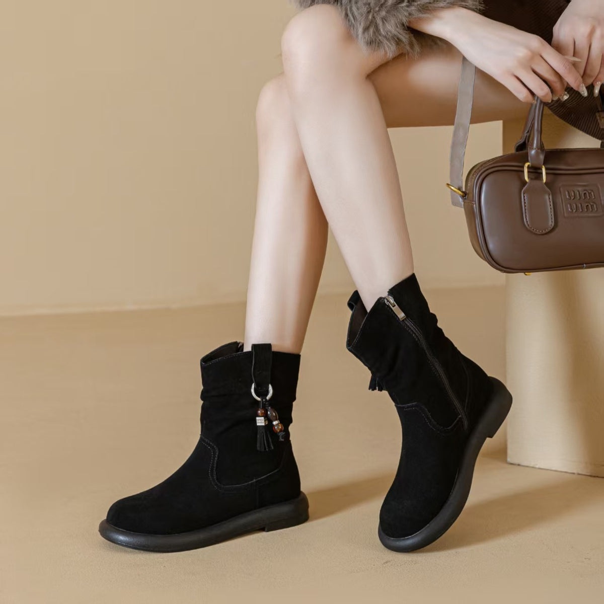 Women's Martens Round Toe Slimming Pile Style Boots