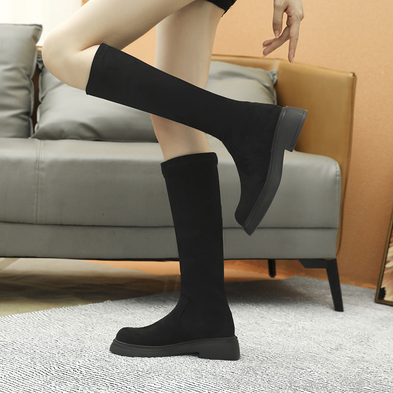 Women's Increasing Insole Suede Below The Knee Stretch Thin Thick-soled Women's Leather Boots