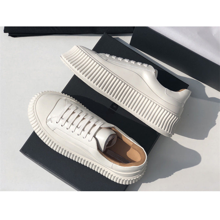 Women's Platform White Cow Biscuit Shape Height Casual Shoes