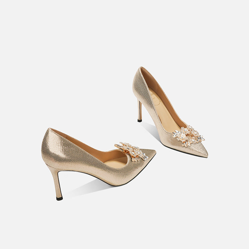 Women's Main Wedding Dress Two-way Wear French Rhinestone High Not Tired Heels