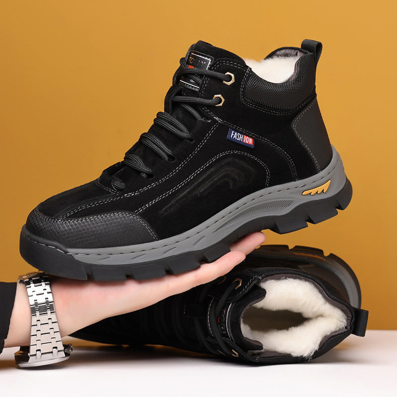 Men's Fleece-lined Thickened Real Double Face Wool Insulated Outdoor Snow Boots