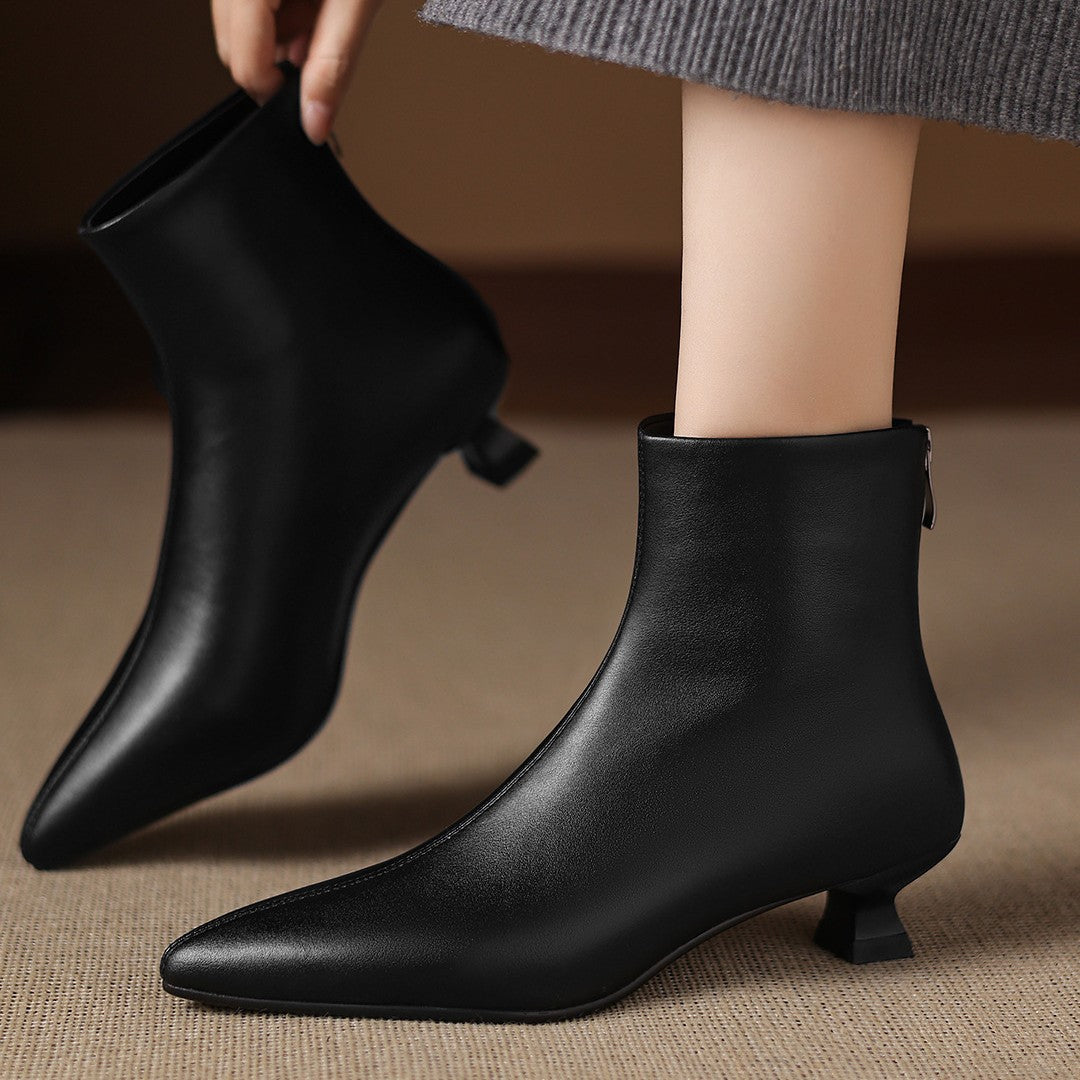 Genuine Soft Pointed Toe White Western Style Skinny Women's Leather Boots