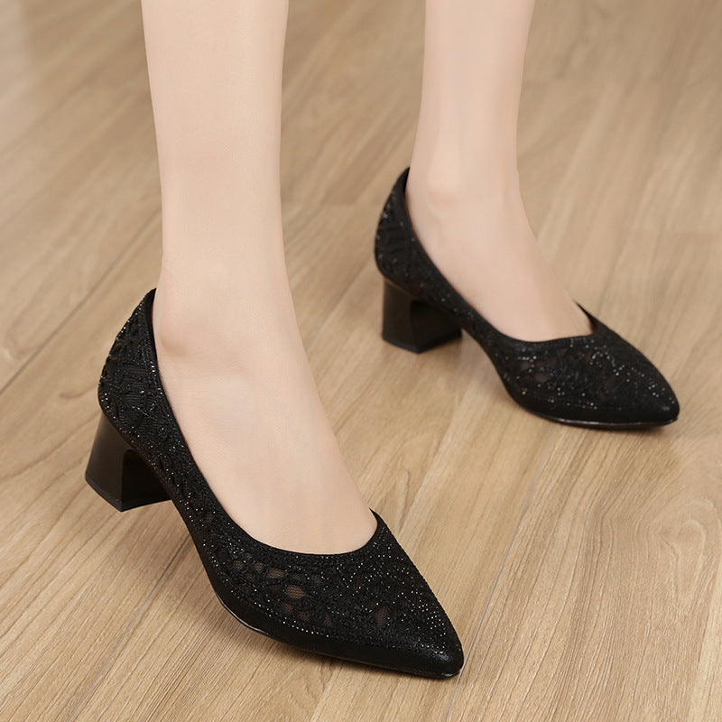 Women's Hole Pumps Hollow Breathable Rhinestone Comfortable Women's Shoes