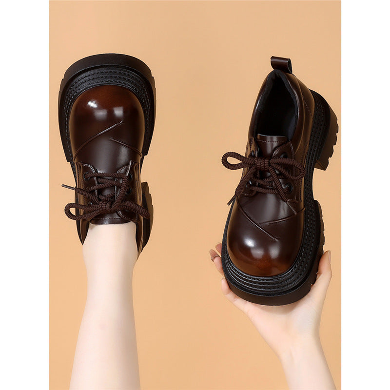 Women's Platform Spring Western Style Retro Lace Up Leather Shoes