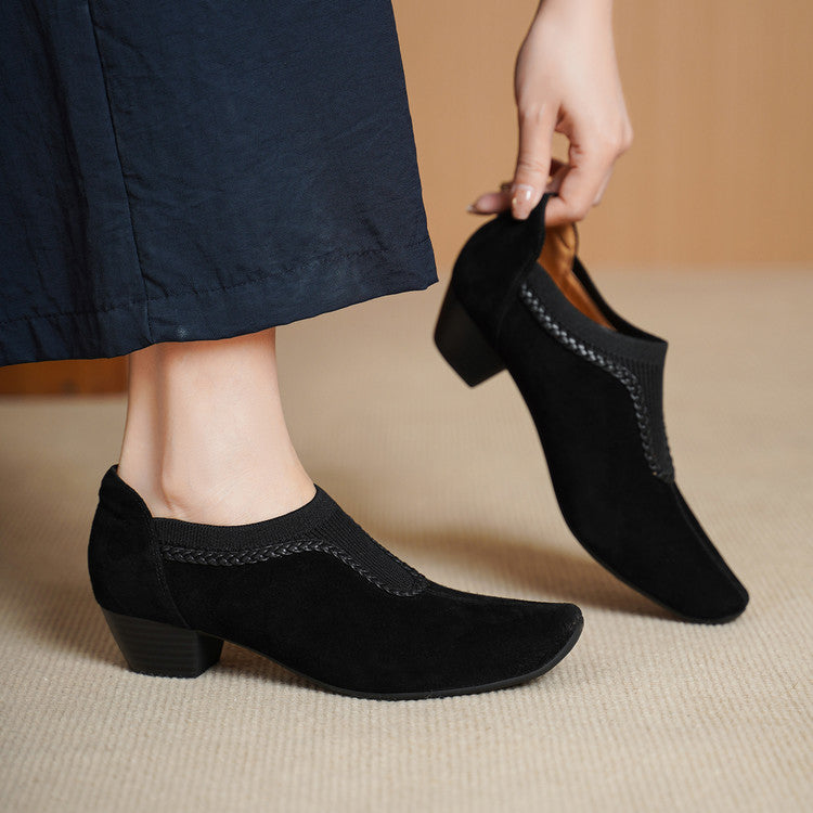 Women's Style Matte Sheepskin Low Authentic Square Toe Deep Mouth Small Women's Fashion Shoes