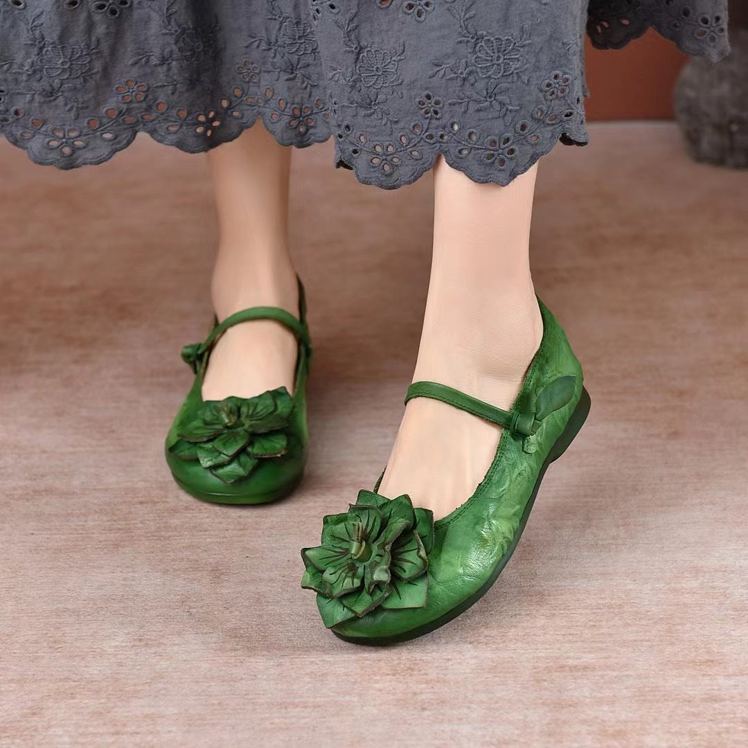 Women's Pumps First Layer Cowhide Strap Flat Women's Casual Shoes