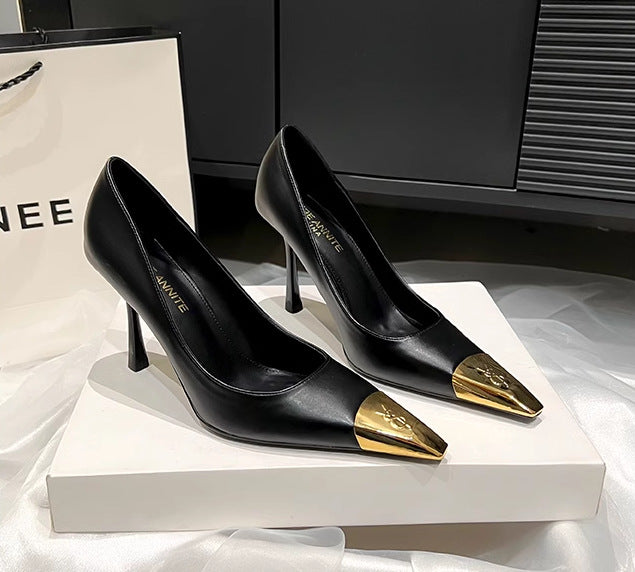 Women's Fashion Stiletto Pointed Toe Lining Metal Decorative Summer Women's Shoes