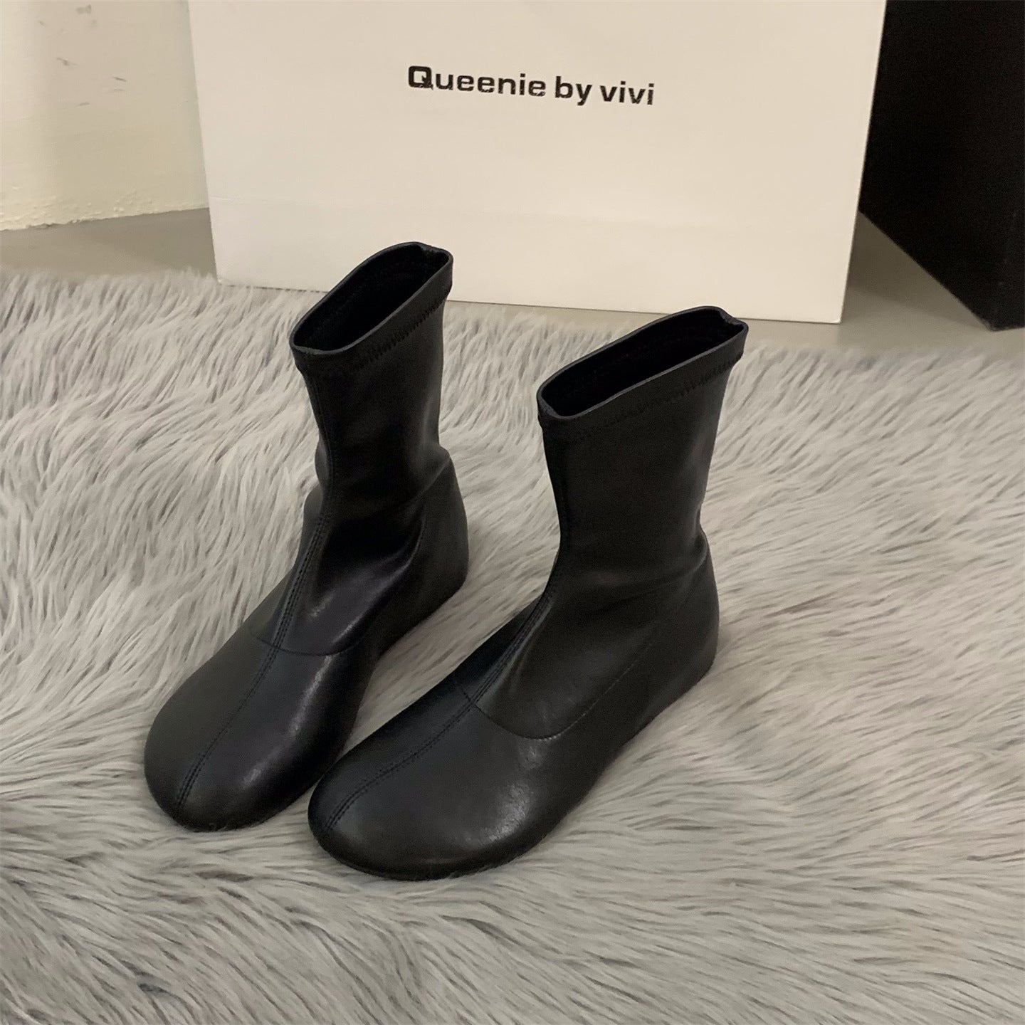 Height Increasing Insole White French Style Ankle Female Big Head Women's Leather Boots