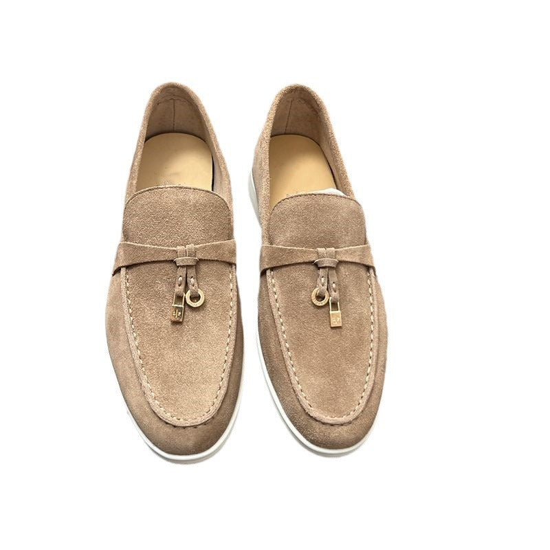 Women's British Style Slip-on Flat Tassel Buckle Soft Bottom Beanie Loafers