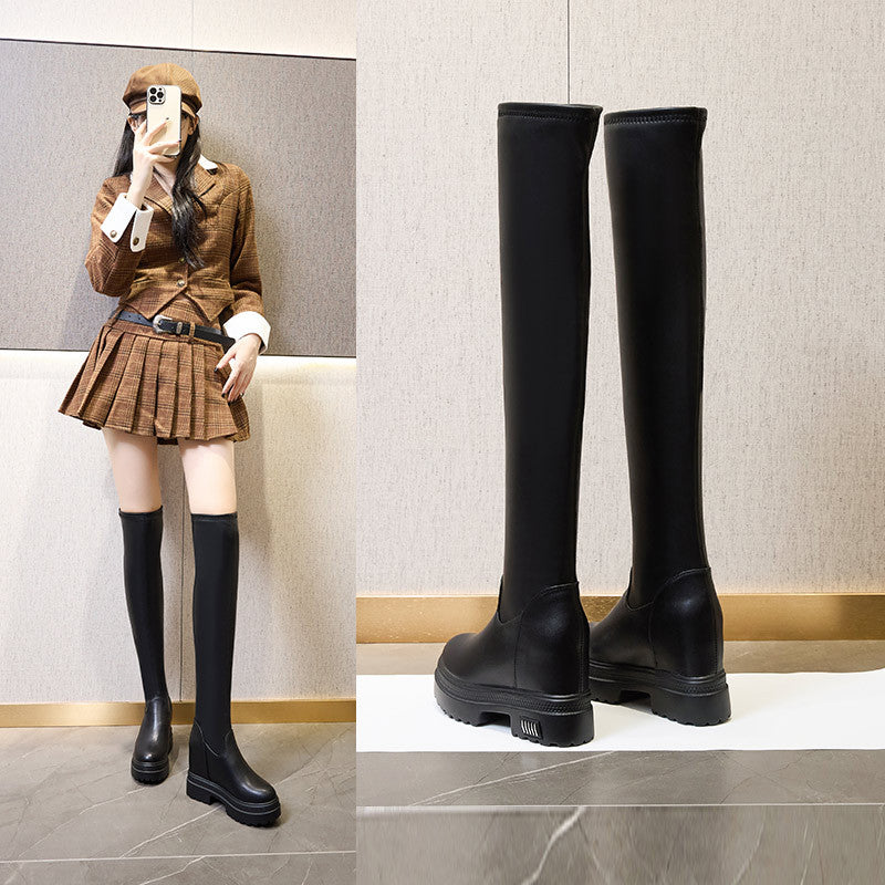 Women's Height Increasing Insole Thick Bottom Stretch Long Versatile Slimming Boots