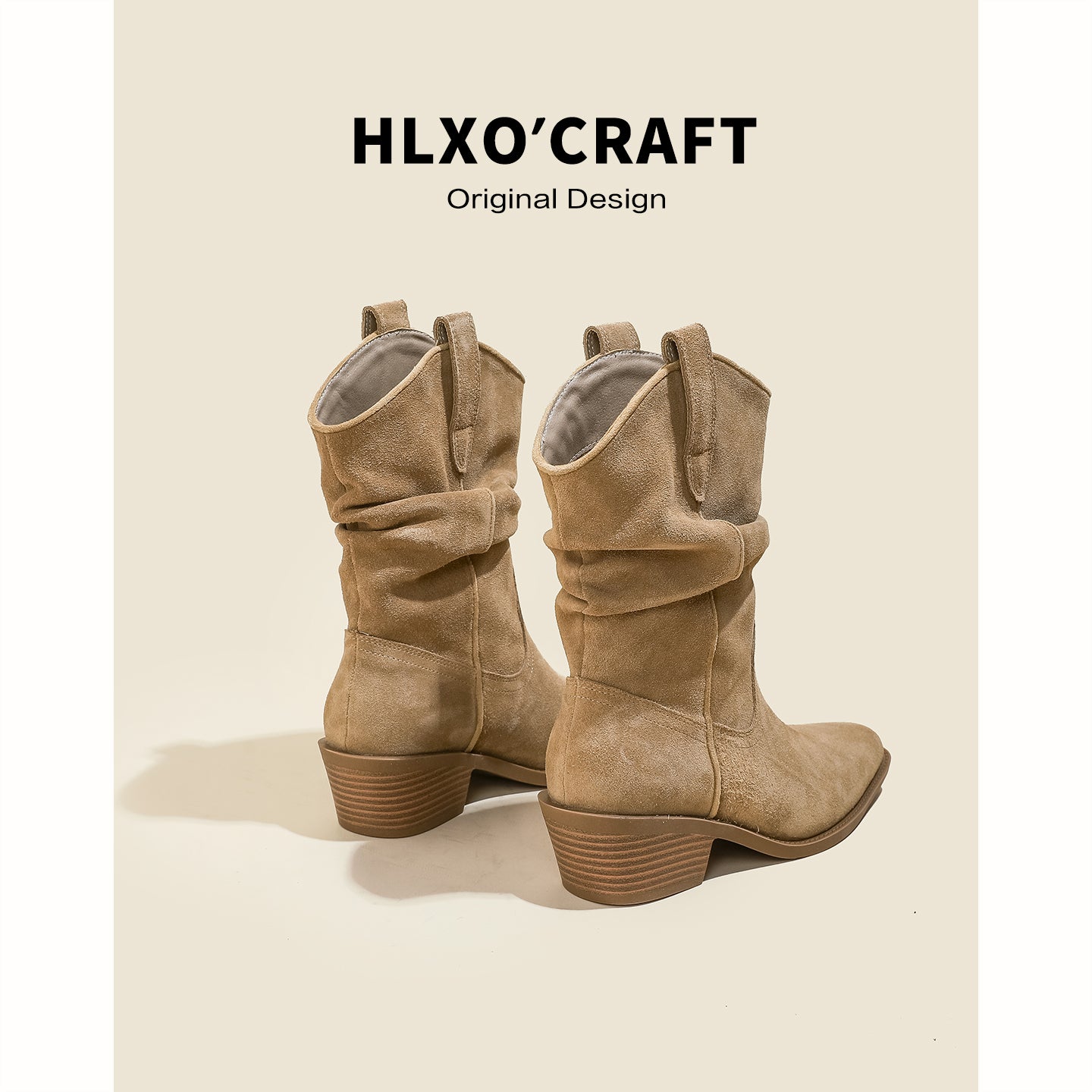 Women's Middle Height Increasing Insole Chunky Ankle Skinny Pleated Pile Heels